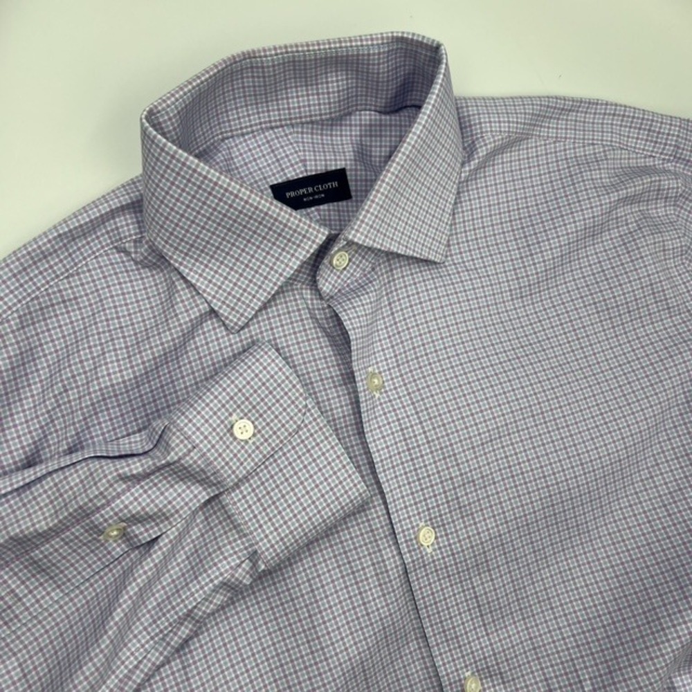Proper‎ Cloth Men's Small Lavender Blue Multi Gingham Non-Iron Button Down Shirt